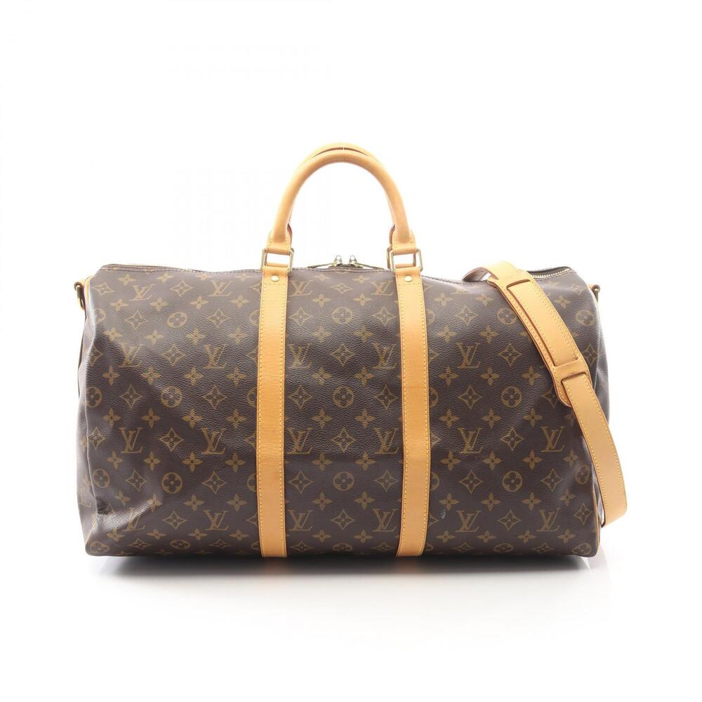 Louis Vuitton Keepall Bandouliere Monogram Boston Bag Canvas Leather Brown